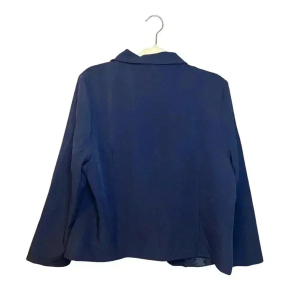 Allegra K Navy Blue Cropped Open Front Blazer, 1x - Picture 3 of 5
